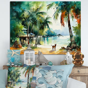 Dog On The Beach - Dog Framed Canvas Art